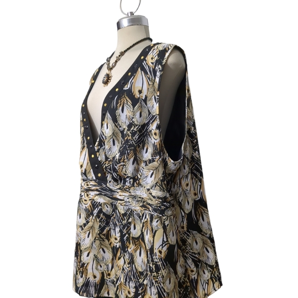 Michael Antoni Collection Plus  Black Brown & Yellow  Embellished Blouse Size 24 - Picture 8 of 16